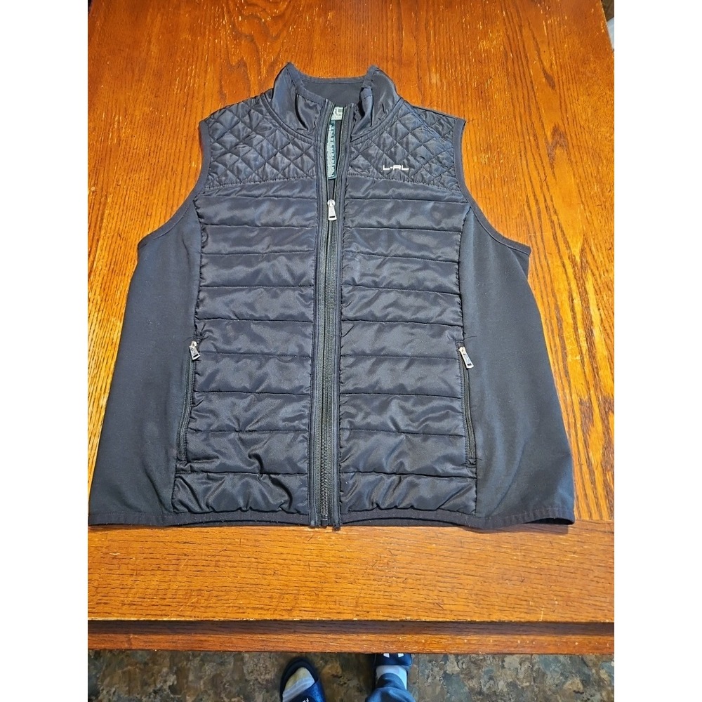 Lauren Ralph Lauren womens quilted puffer vest Zip Pockets Black Size Xl (A638)‎
